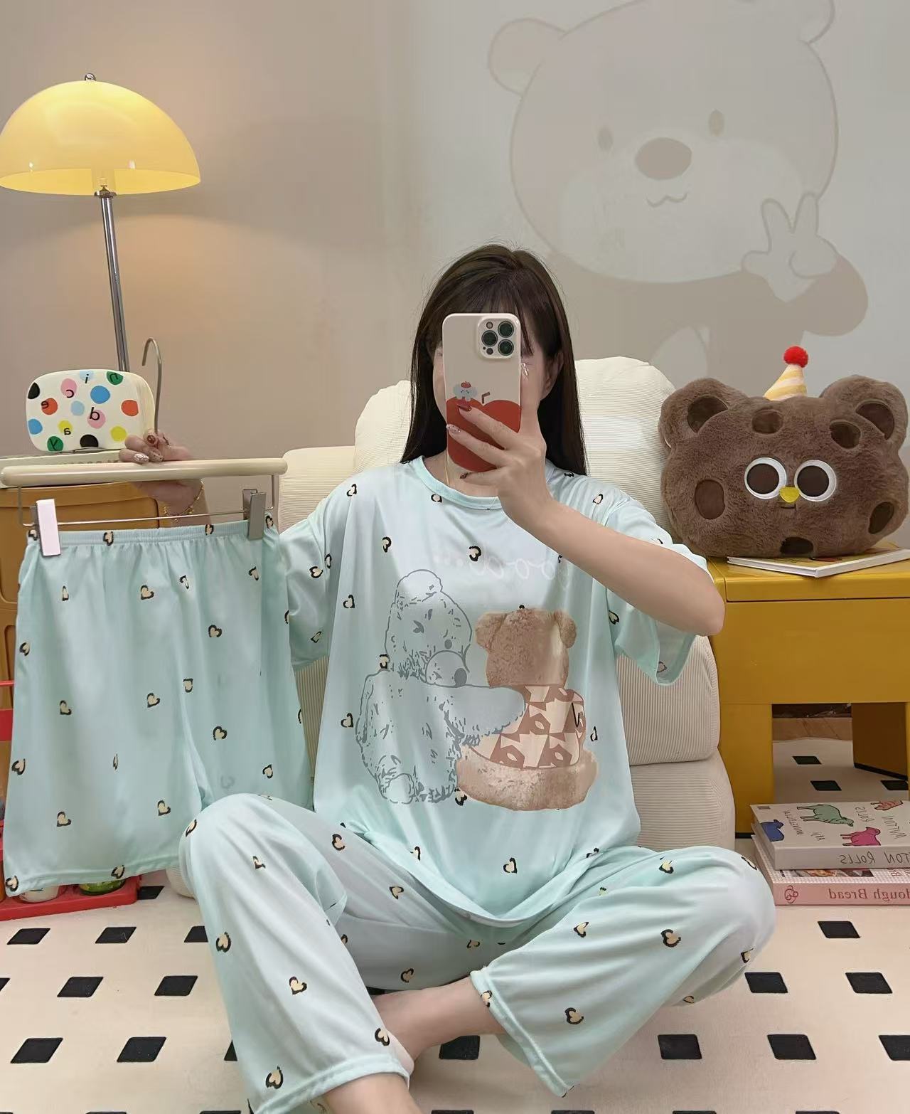 Women’s Double-Sided Milk Silk Cartoon Pajama Set (3-Piece)