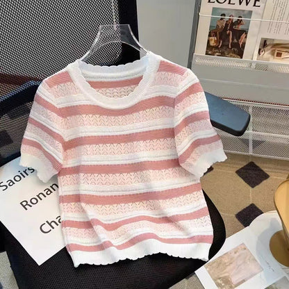 Women’s Striped Ice Silk Knit T-Shirt