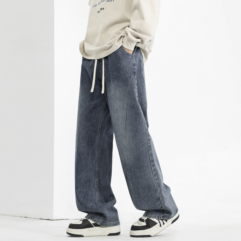 Men’s Washed Distressed Wide-Leg Street Pants