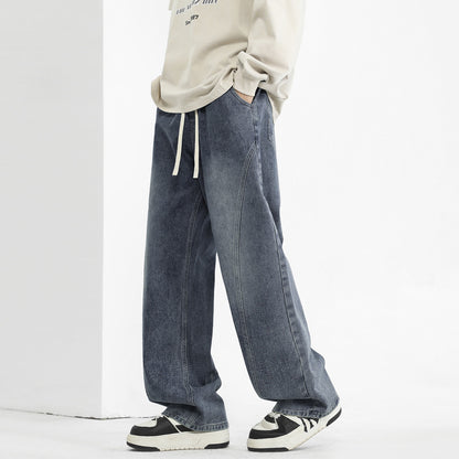 Men’s Washed Distressed Wide-Leg Street Pants