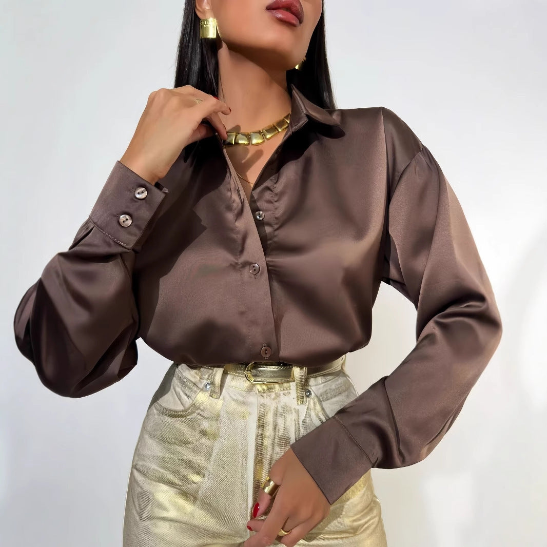 Women’s Satin Elegant Long Sleeve Shirt