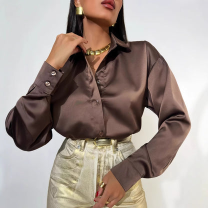 Women’s Satin Elegant Long Sleeve Shirt