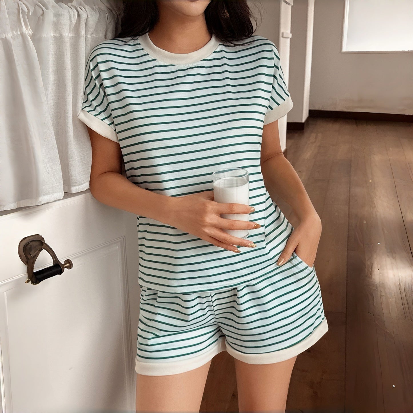 Women’s Striped Knit Short Sleeve Pajama Set