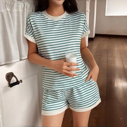 Women’s Striped Knit Short Sleeve Pajama Set