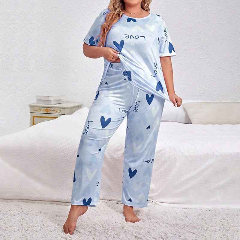 Women’s Plus Size Love Print Pajama Set (2-Piece)