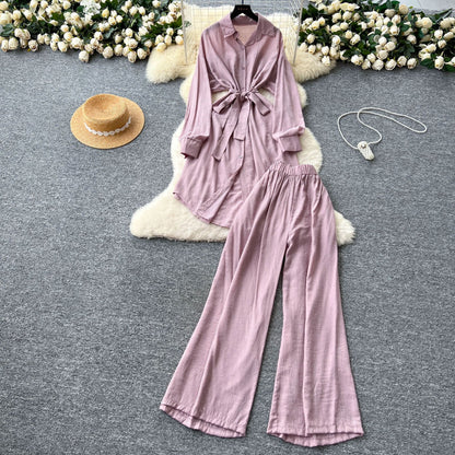 Women’s Rhinestone Shirt & Wide-Leg Pants Set