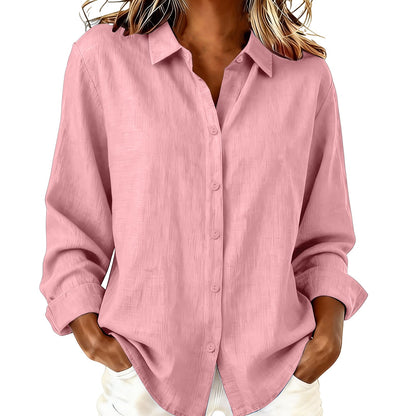 Women’s Cotton-Linen Lapel Loose Cardigan Shirt