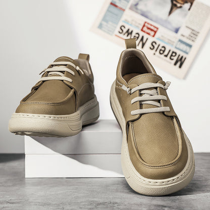 Men’s British-Style Thick-Sole Leather Sneakers