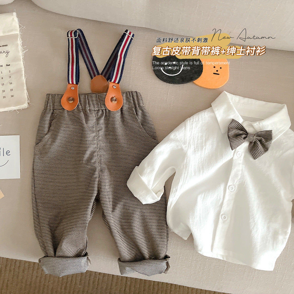 Boys' British-Style Overalls & Shirt 2-Piece Set (Ages 0-3)