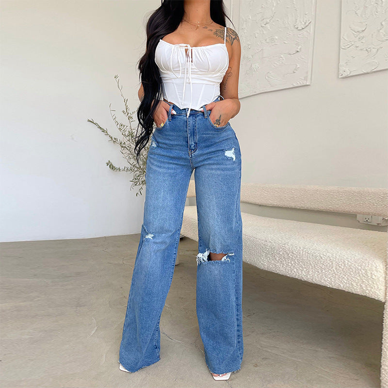 Women’s High-Waist Ripped Wide-Leg Jeans