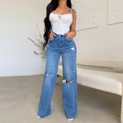 Women’s High-Waist Ripped Wide-Leg Jeans