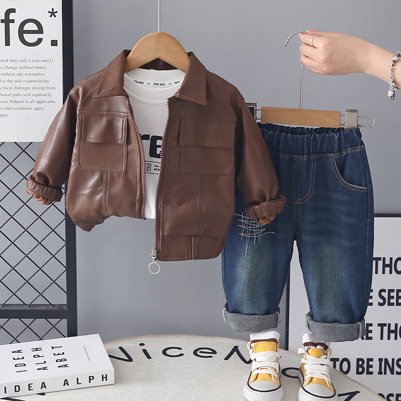Baby Boys’ Stylish Leather-Look 3-Piece Set