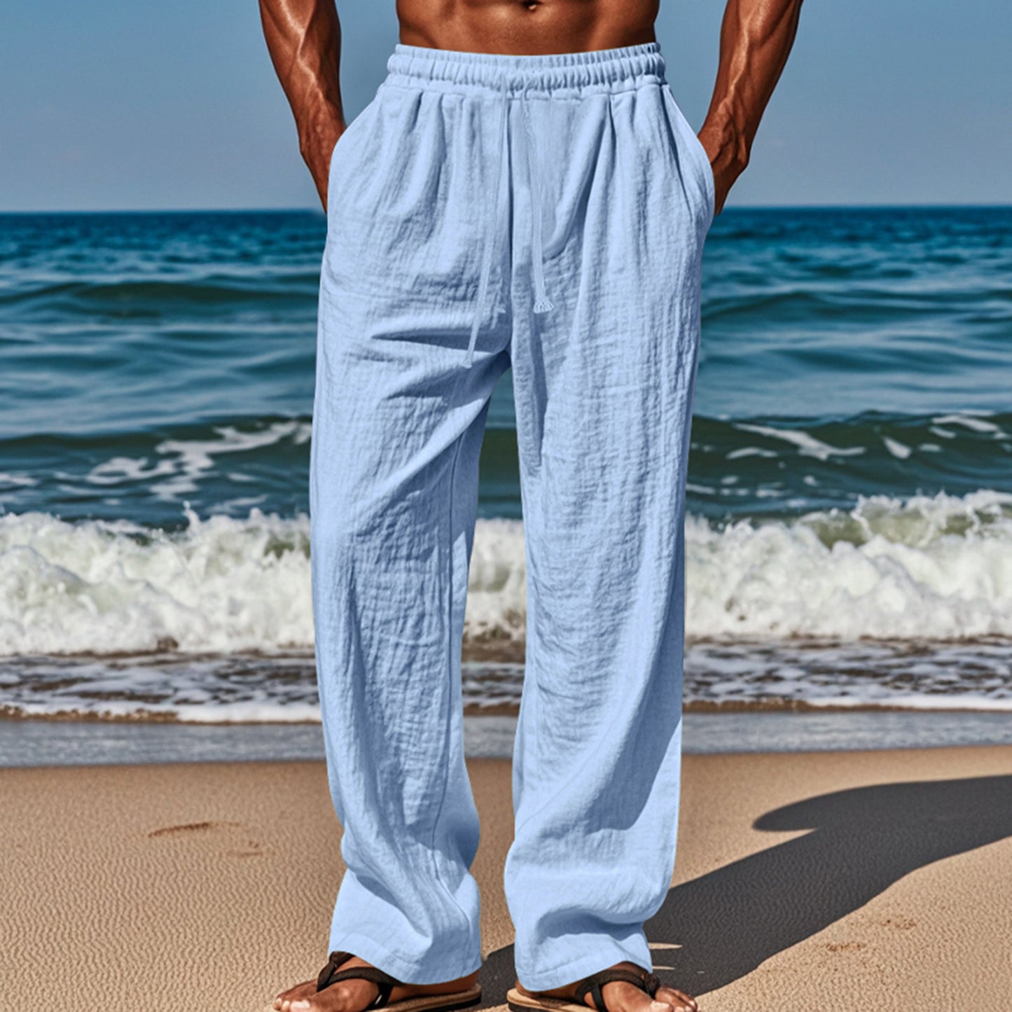Men’s Linen Blend Loose Wide-Leg Casual Pants