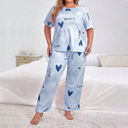 Women’s Plus Size Love Print Pajama Set (2-Piece)