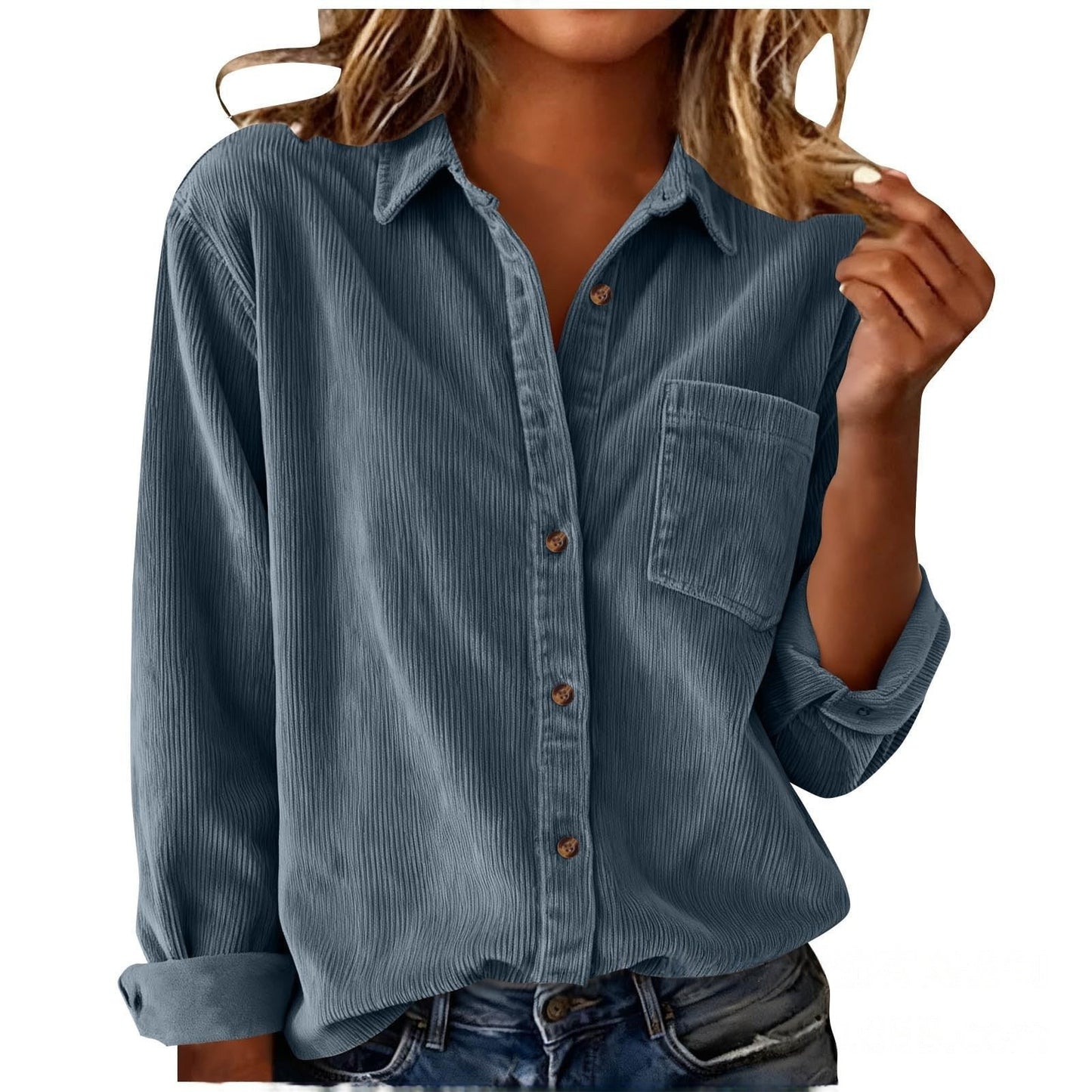 Women’s Striped Corduroy Loose Lapel Shirt