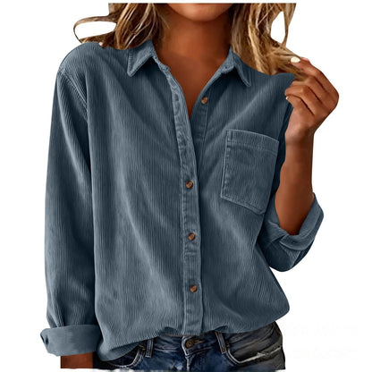 Women’s Striped Corduroy Loose Lapel Shirt