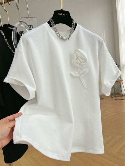 Women’s 3D Floral Short Sleeve T-Shirt