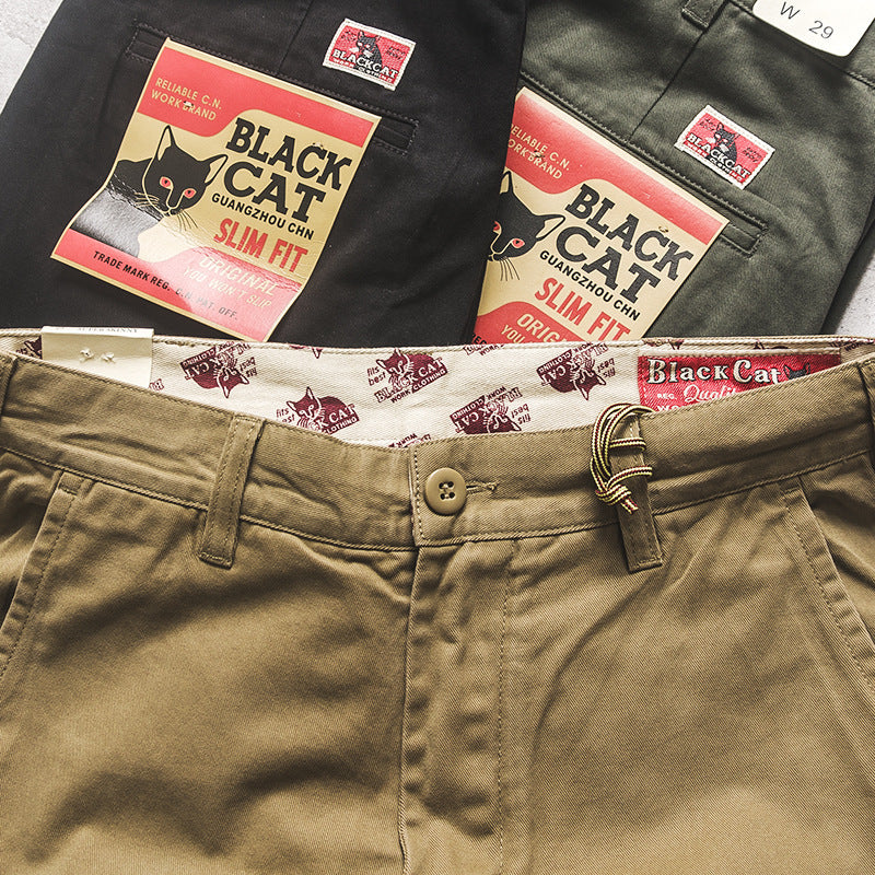 Men’s Retro Washed Twill Straight-Leg Chino Pants