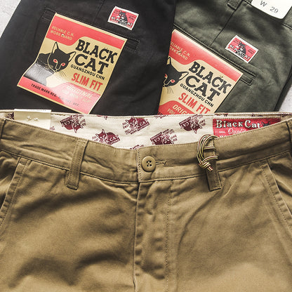 Men’s Retro Washed Twill Straight-Leg Chino Pants