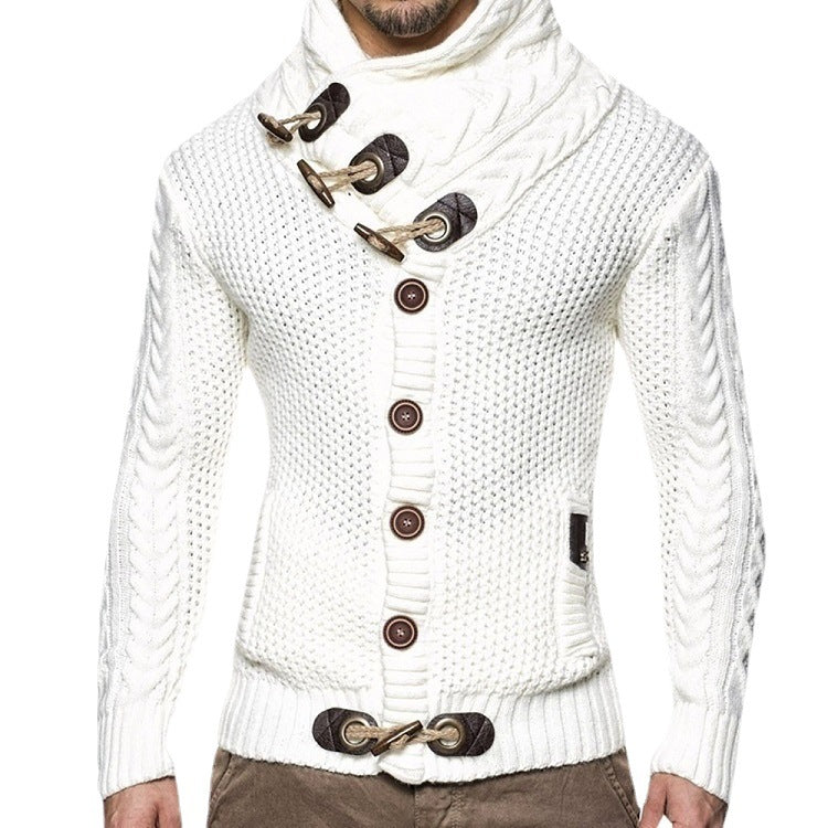 Men’s Slim Fit High Neck Button Cardigan Sweater