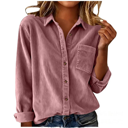 Women’s Striped Corduroy Loose Lapel Shirt