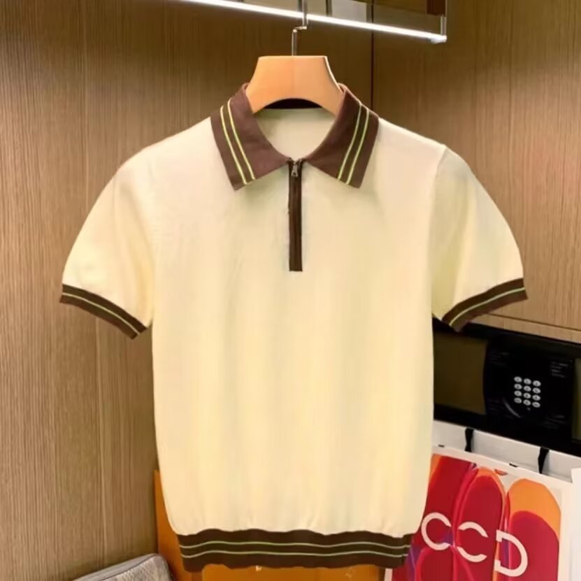 Men’s Contrast Collar Knitted Polo Shirt