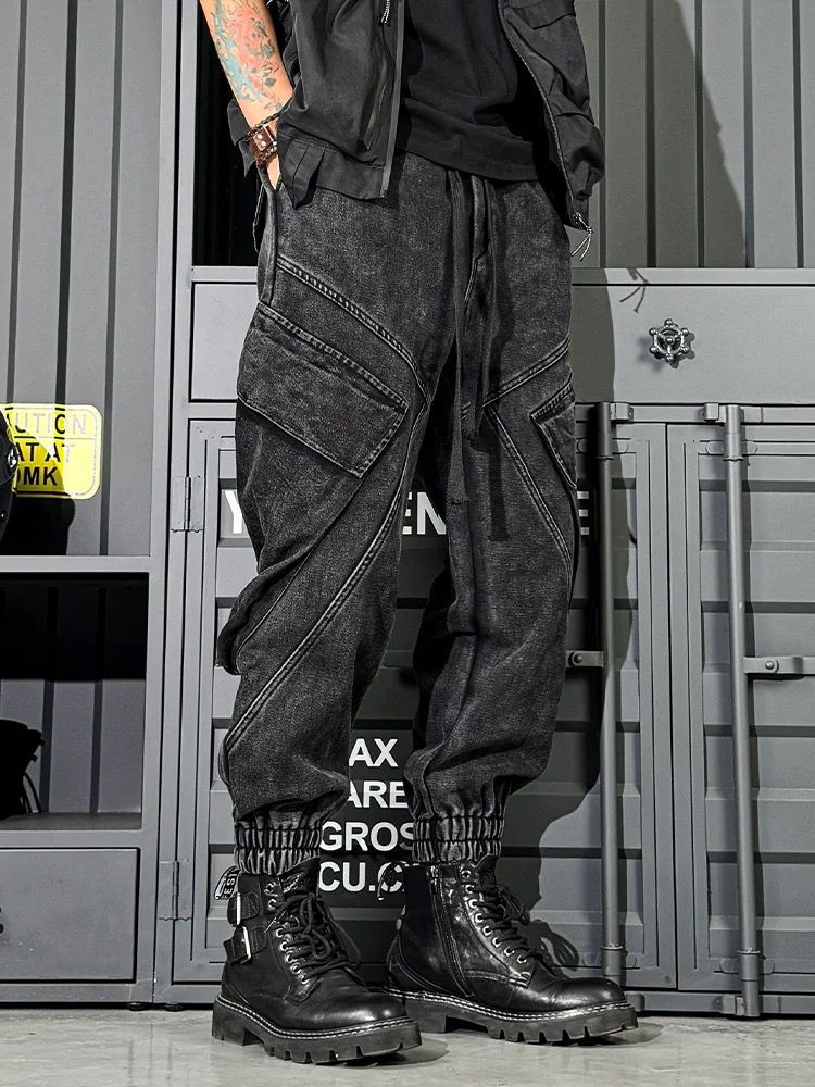 Men’s Vintage Washed Wide-Leg Workwear Jeans