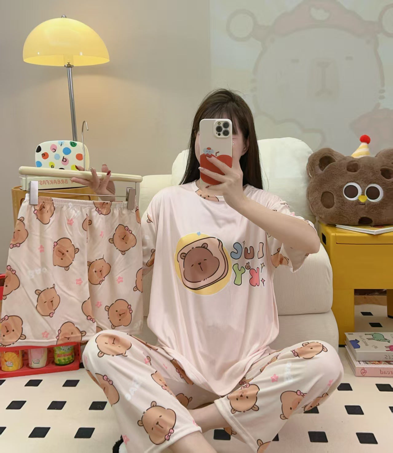 Women’s Double-Sided Milk Silk Cartoon Pajama Set (3-Piece)