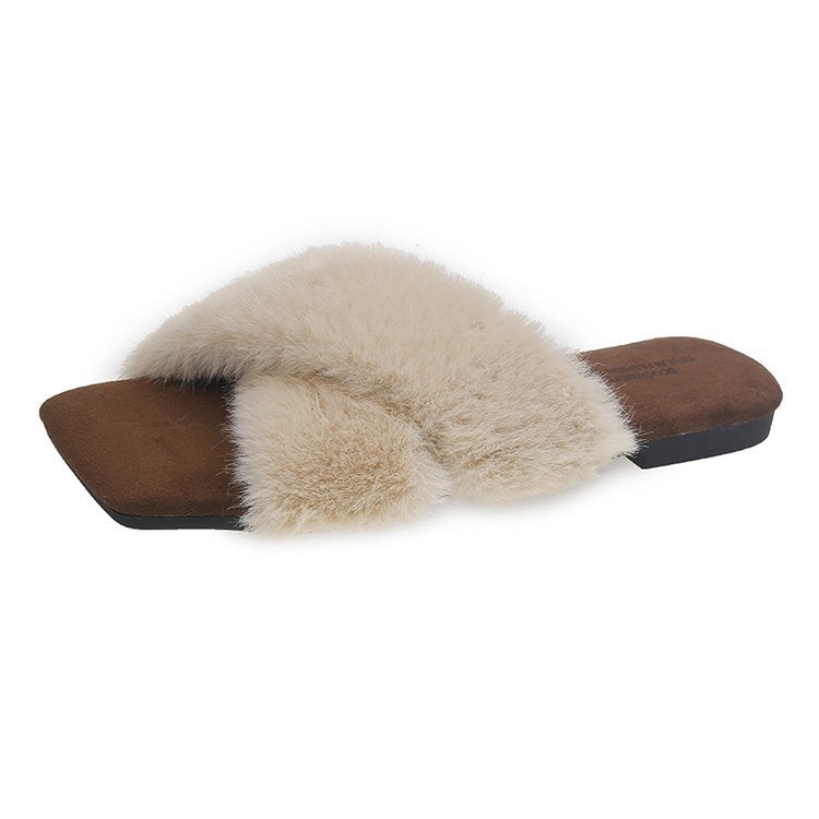 Women’s Leopard Print Faux Fur Slippers