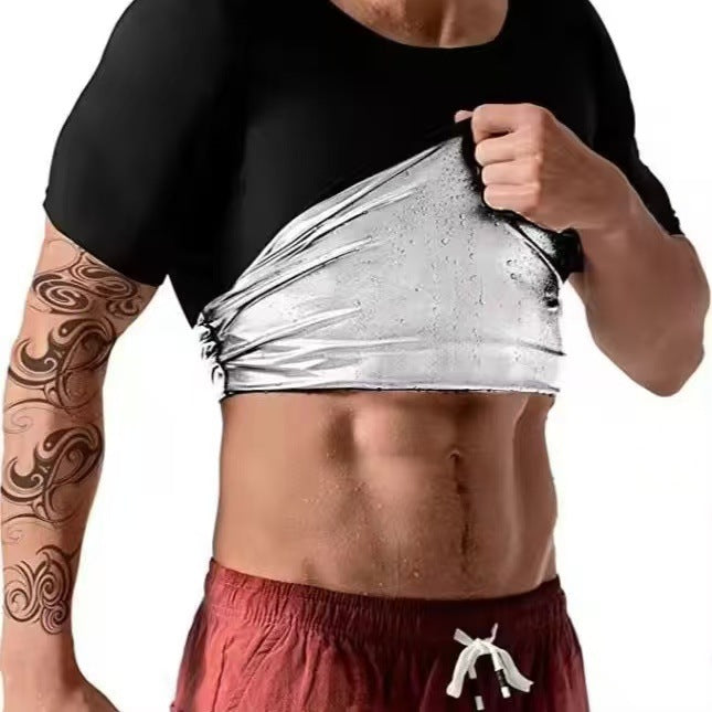 Cross-border shaping belly coat men's fitness sweat short sleeve sports running sweat shirt beer belly round neck short sleeve wholesale