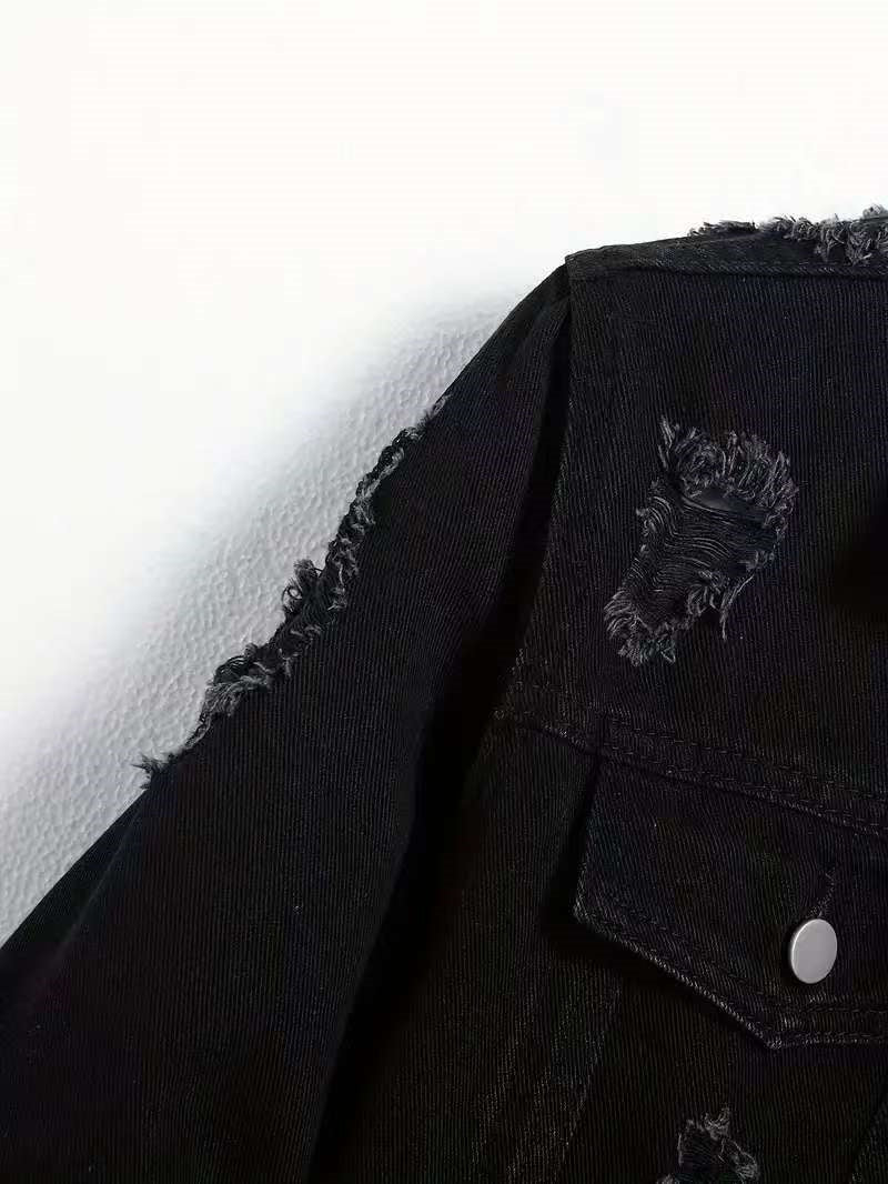 Men’s Loose Black Denim Cargo Jacket