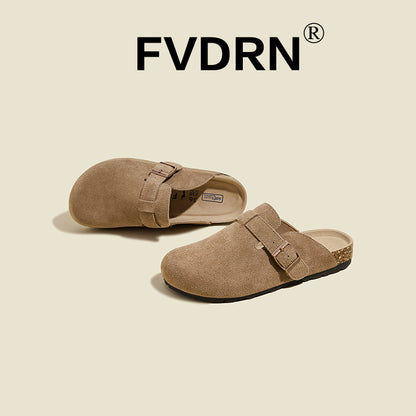 Cork Sole Leather Slide Sandals