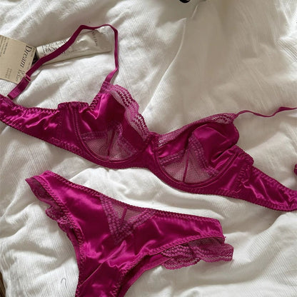 Women’s Satin Lace Lightweight Bra Set