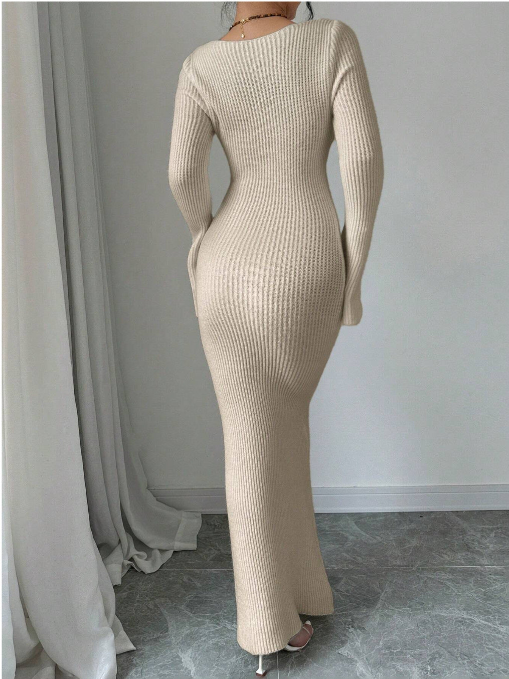 Women’s V-Neck Knit Mermaid Bodycon Dress