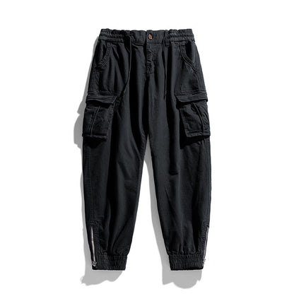 Men’s Japanese-Style Washed Cotton Cargo Pants
