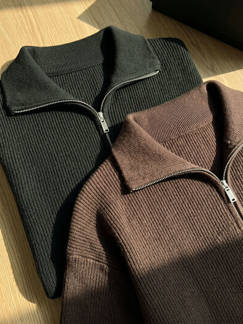Men’s Half-Zip Stand Collar Knit Sweater
