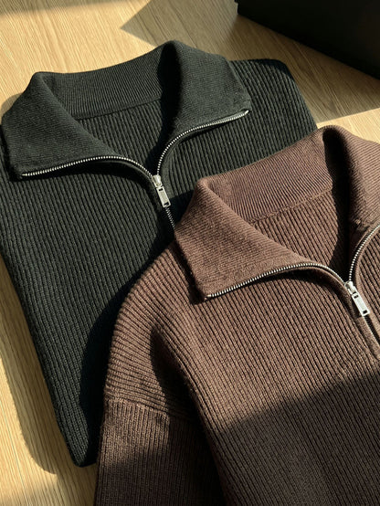 Men’s Half-Zip Stand Collar Knit Sweater