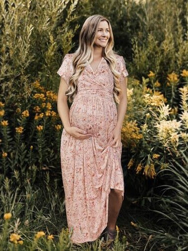 Women’s Floral Chiffon Maternity & Nursing Maxi Dress