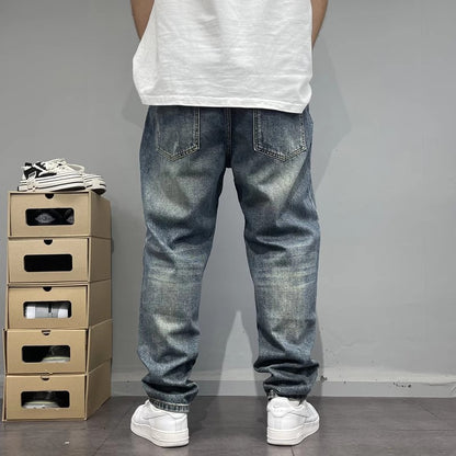 Men’s Ripped Patchwork Straight-Leg Denim Jeans