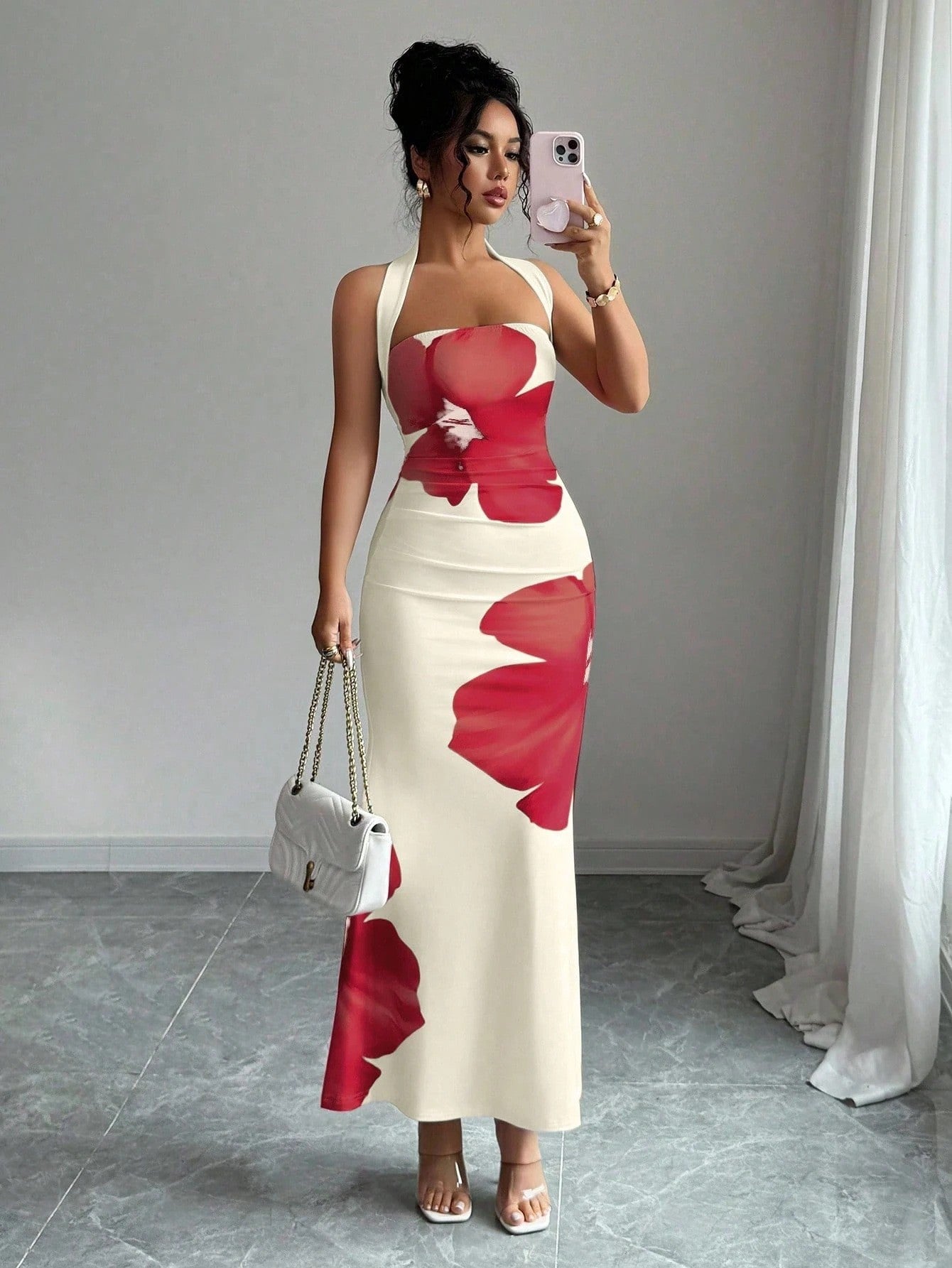 Women’s Halter Neck Backless Printed Maxi Dress