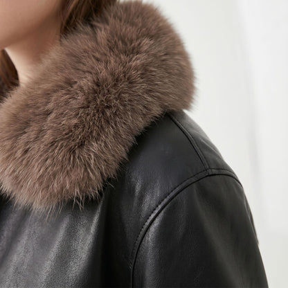 Women’s Fur Collar Leather Short Jacket