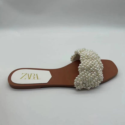 Women’s Pearl Strap Flat Slip-On Shoes