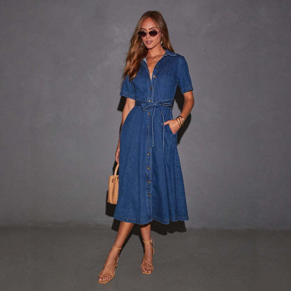 Vintage V-Neck Denim Maxi Dress