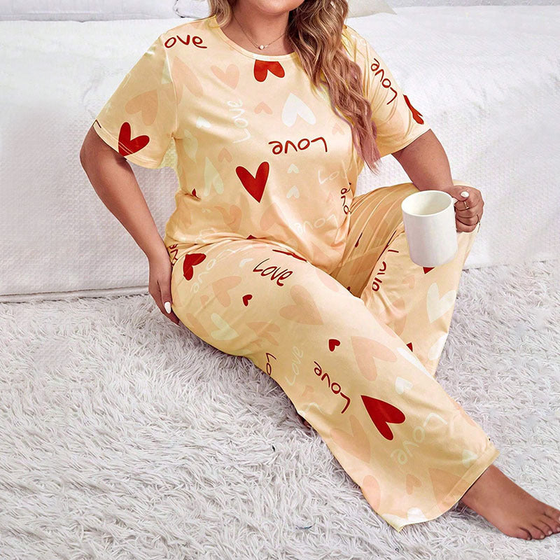 Women’s Plus Size Love Print Pajama Set (2-Piece)