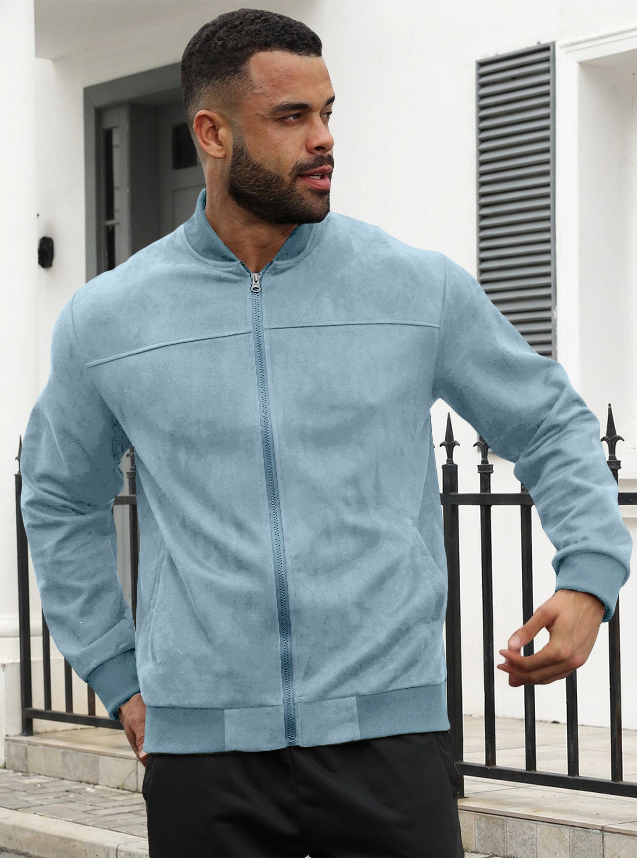 Men’s Suede-Feel Lightweight Casual Sweatshirt Jacket