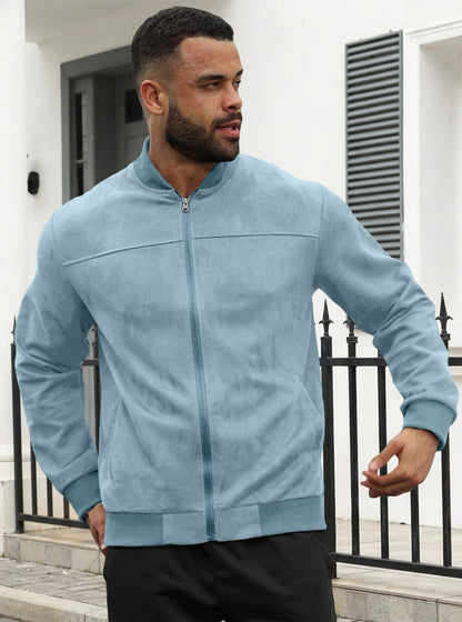 Men’s Suede-Feel Lightweight Casual Sweatshirt Jacket