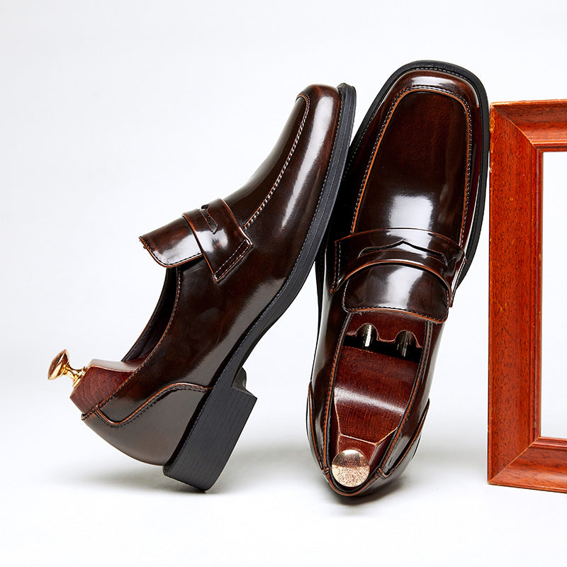 Men’s British Style Shiny Leather Slip-On Loafers