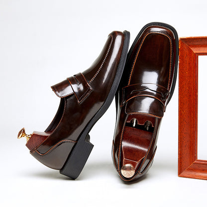 Men’s British Style Shiny Leather Slip-On Loafers