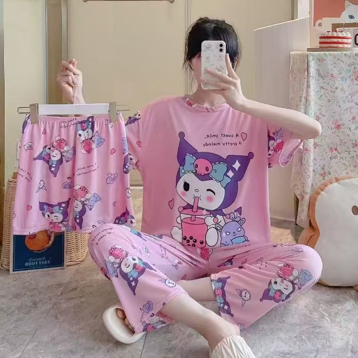 Women’s Double-Sided Milk Silk Cartoon Pajama Set (3-Piece)