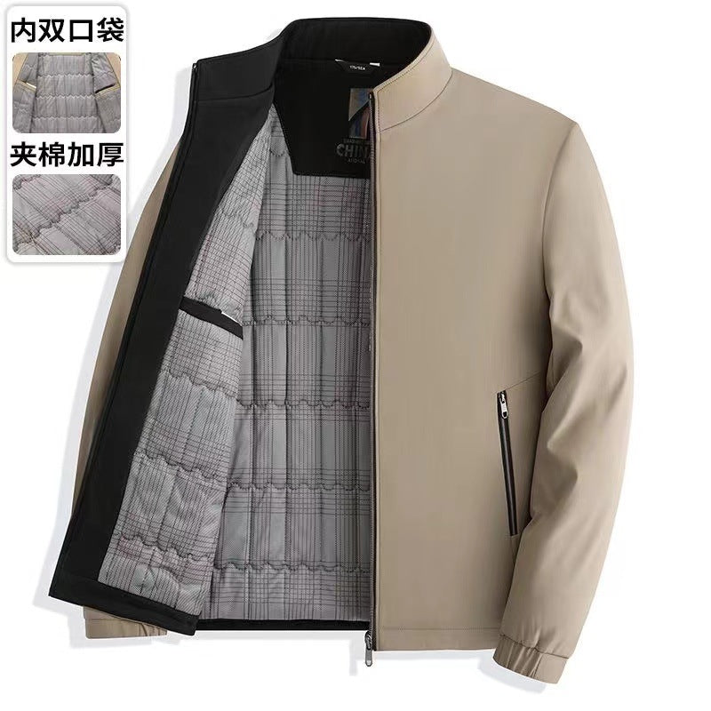 Men’s Fleece-Lined Stand Collar Winter Jacket